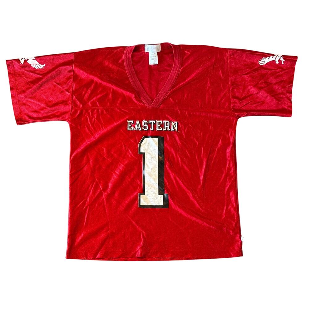 Vtg Eastern 1 WA University Third Street Red Dazzle Jersey Collegiate YL 14/16